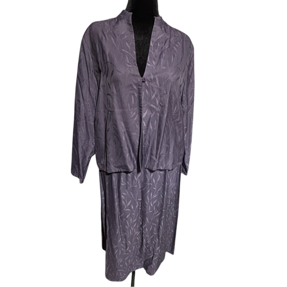 Eileen Fisher Women’s Large Purple Textured 2pc Set skirt Jacket Italian Fabric